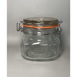 Kilner Clip Top Glass Storage Jar Small Square Orange Seal Kitchen Canister